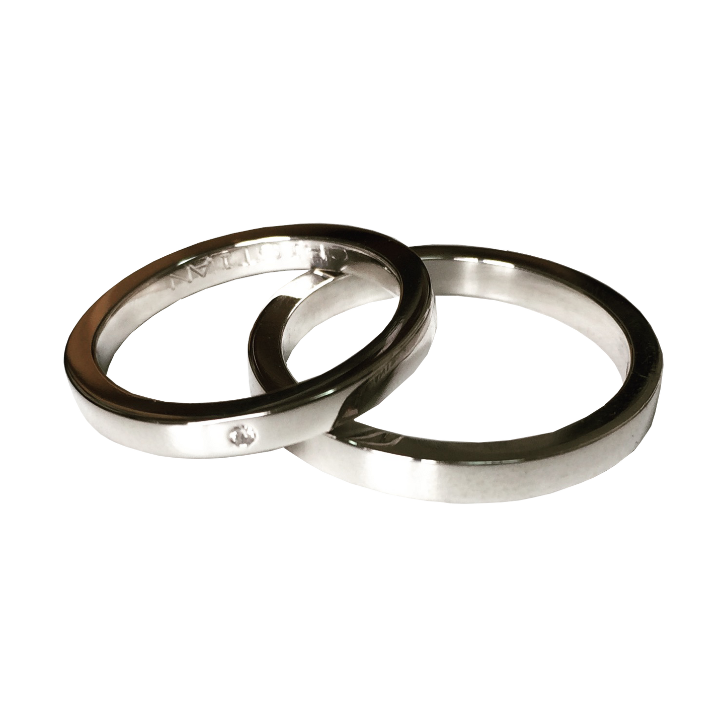 Argollas Corte Plano Oro Blanco + Diamante