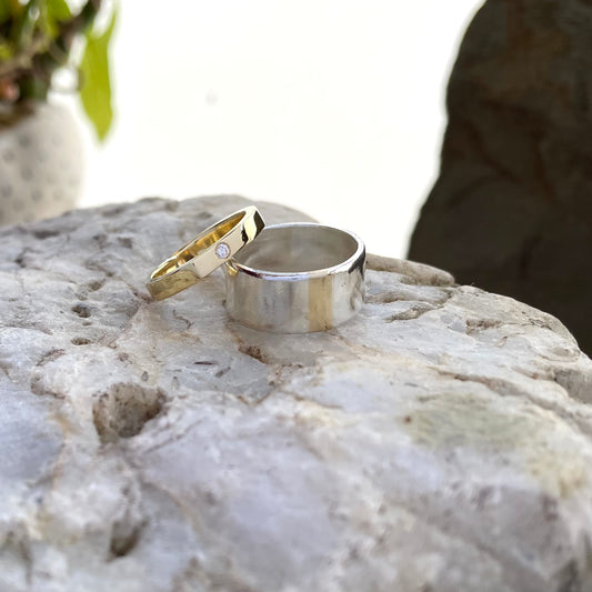 Argollas Personalizadas en  Oro + Diamante + Plata