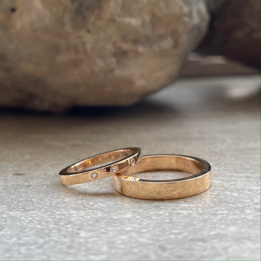 Argollas Corte Plano en Oro Rosado + Diamantes